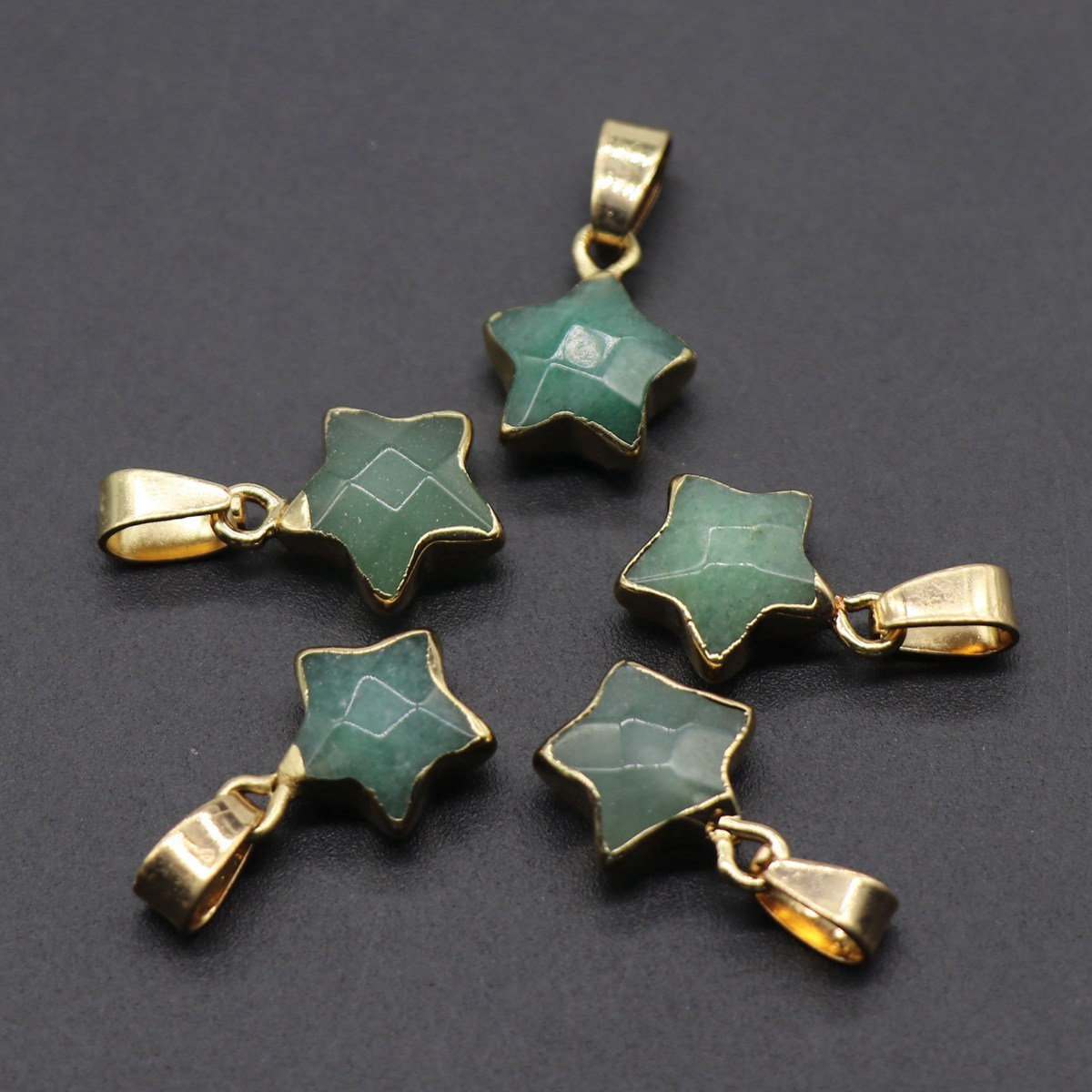 14MM Craved Stars Pendant Necklace with Gold Chain