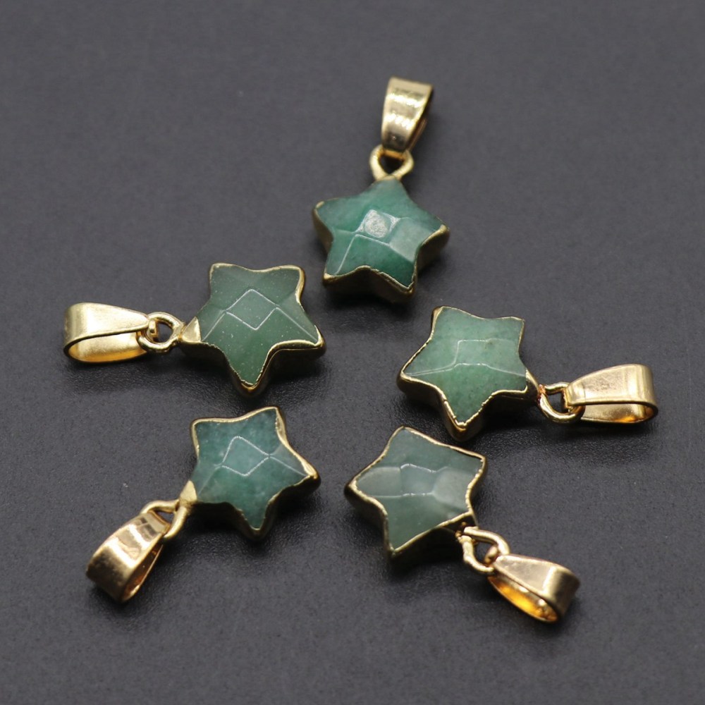 14MM Craved Stars Pendant Necklace with Gold Chain