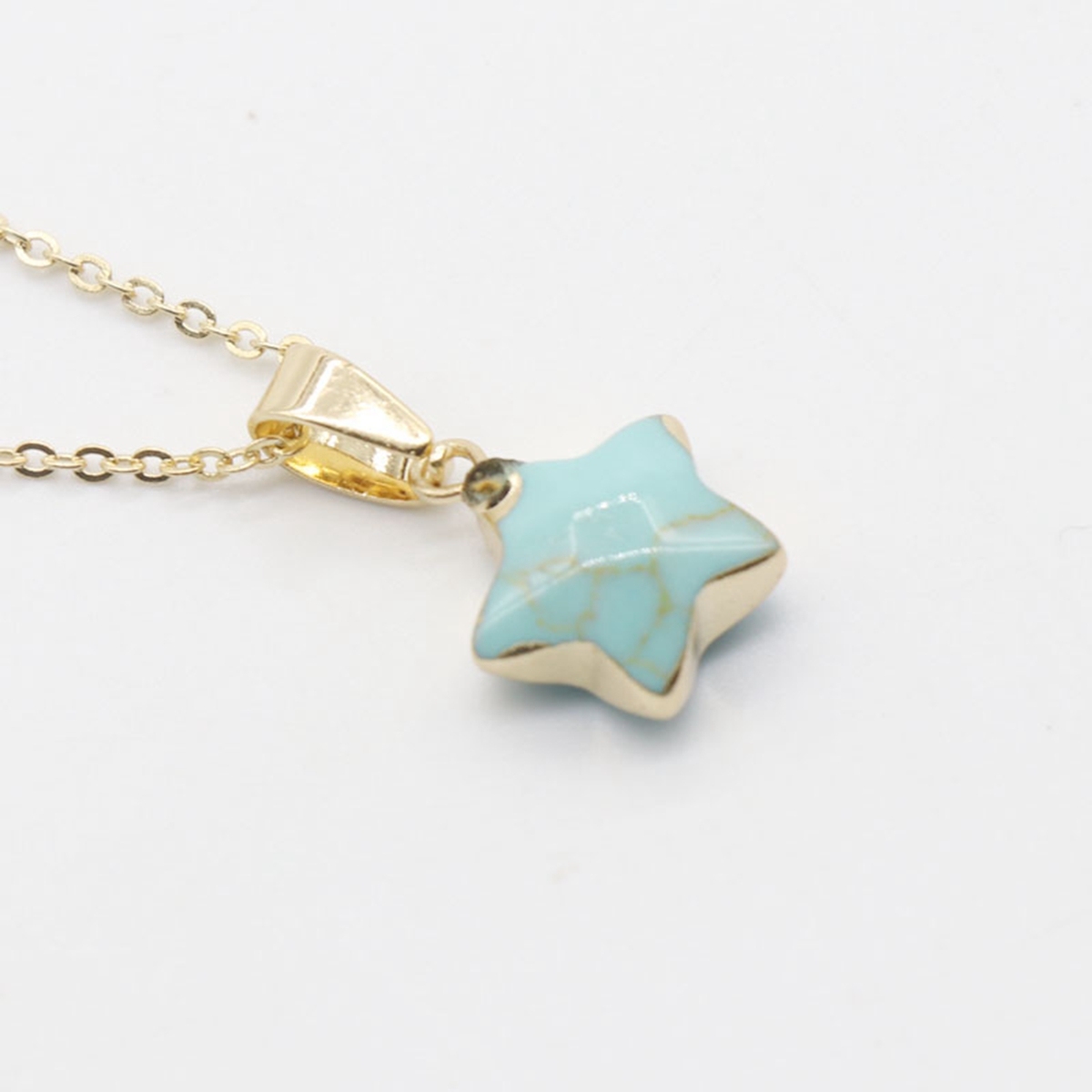 14MM Craved Stars Pendant Necklace with Gold Chain