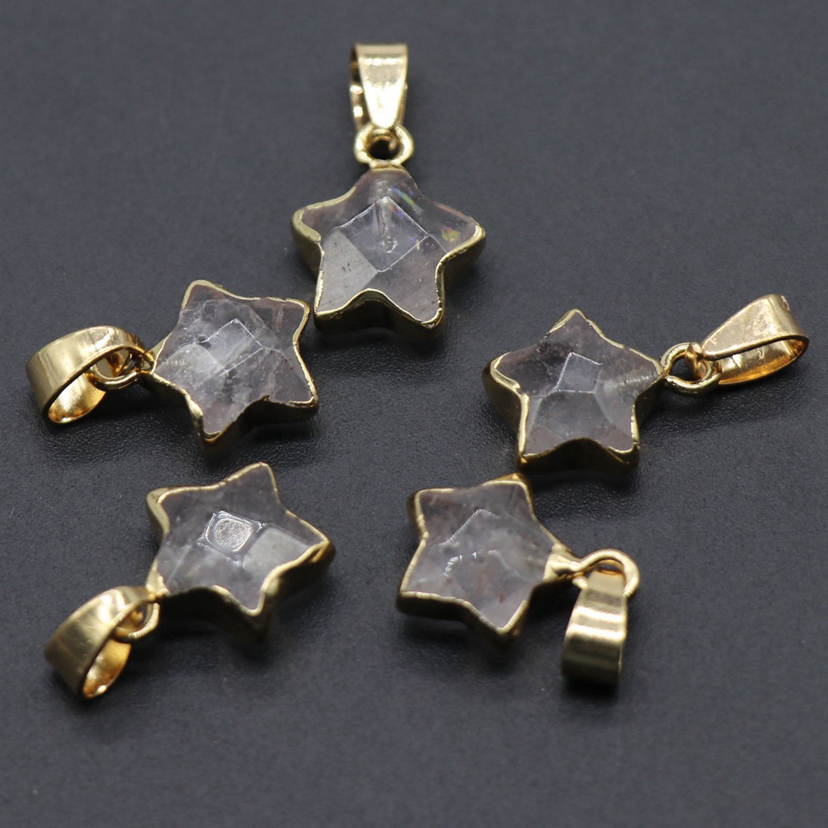 14MM Craved Stars Pendant Necklace with Gold Chain