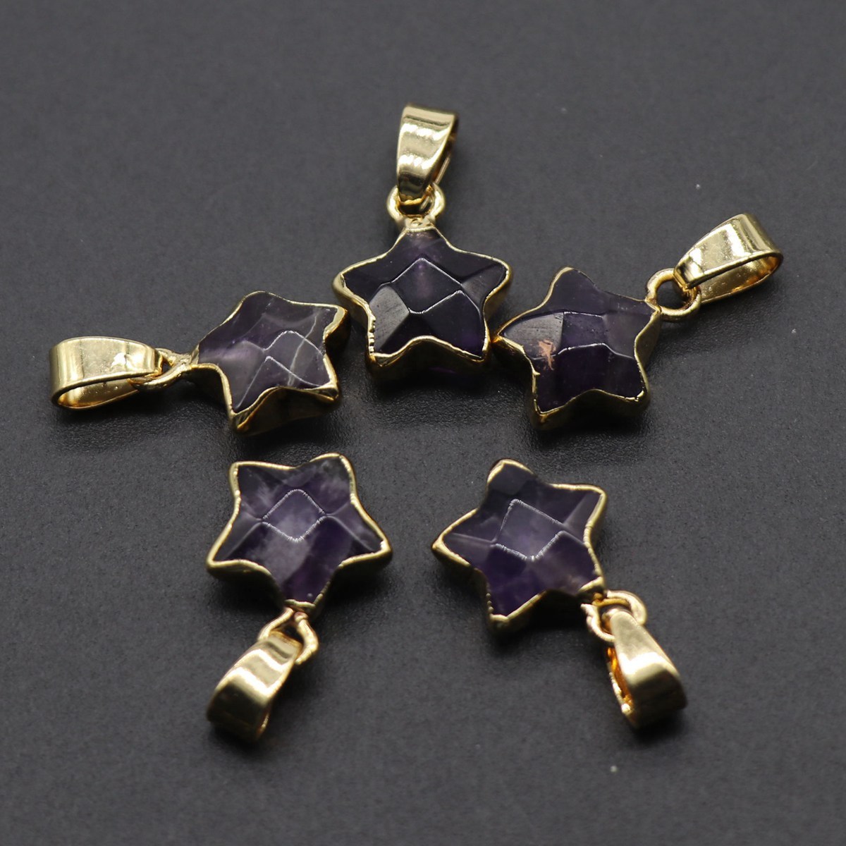 14MM Craved Stars Pendant Necklace with Gold Chain