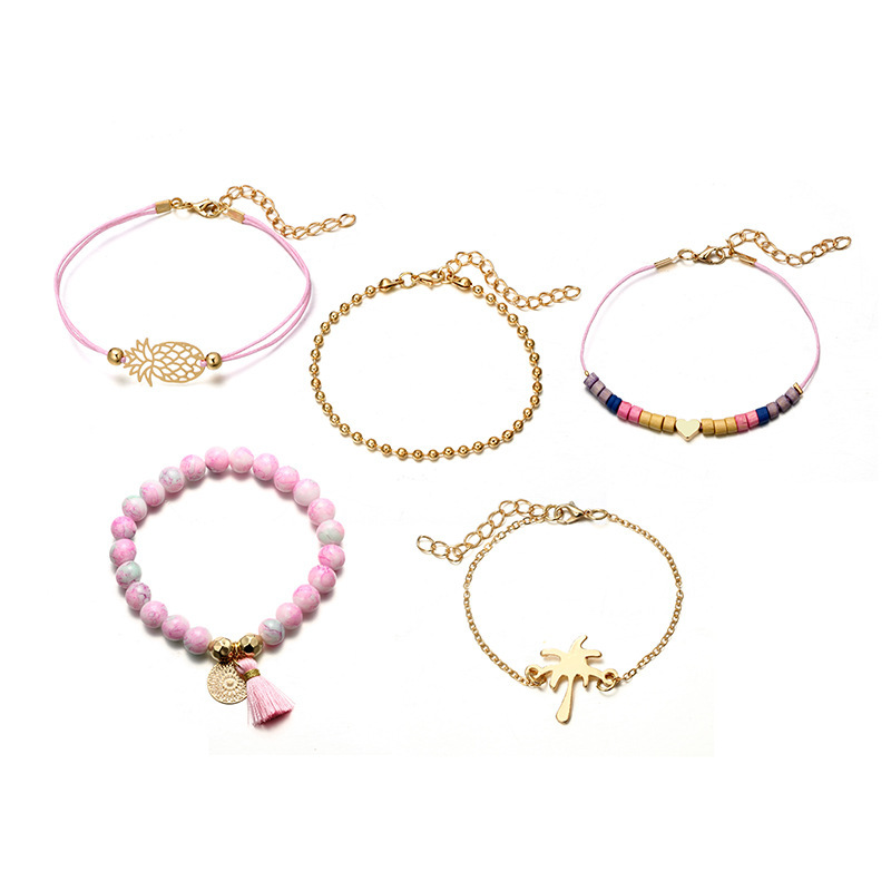 Women's Fashion Multilayer Hollow Circle Flower Lotus Faux Gem Chain Bracelet