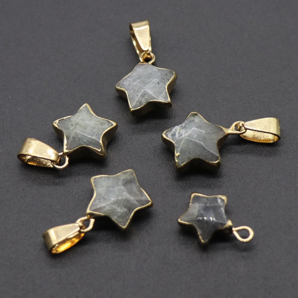 14MM Craved Stars Pendant Necklace with Gold Chain