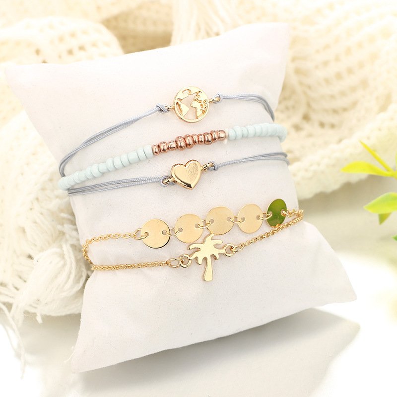 Women's Fashion Multilayer Hollow Circle Flower Lotus Faux Gem Chain Bracelet