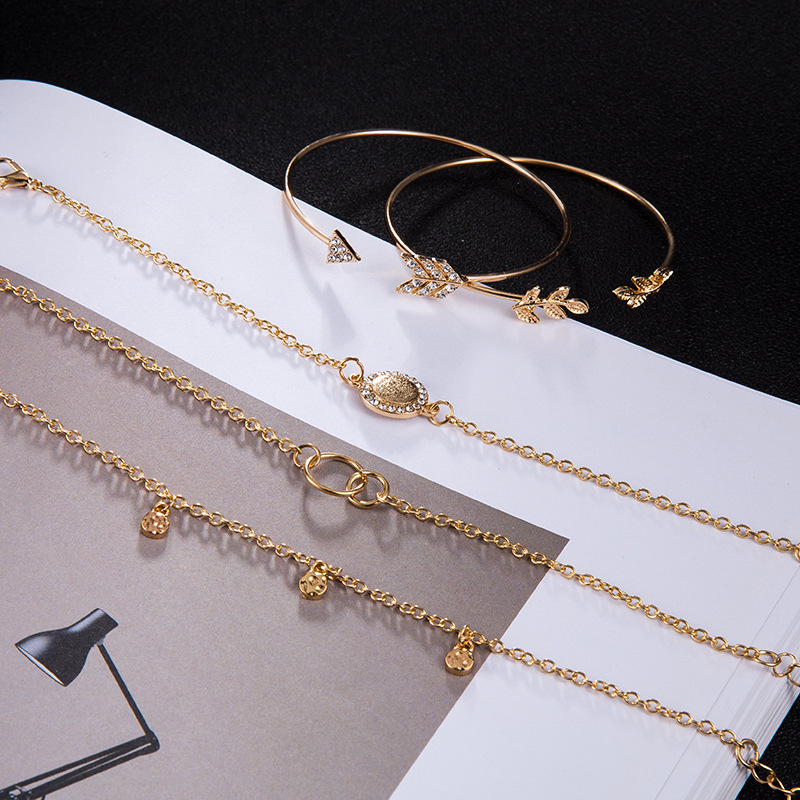 5pcs/Set Love Pentagram Moon Star Bracelets Women Bling Crystal Earth Beads Anklets Summer Jewelry Set