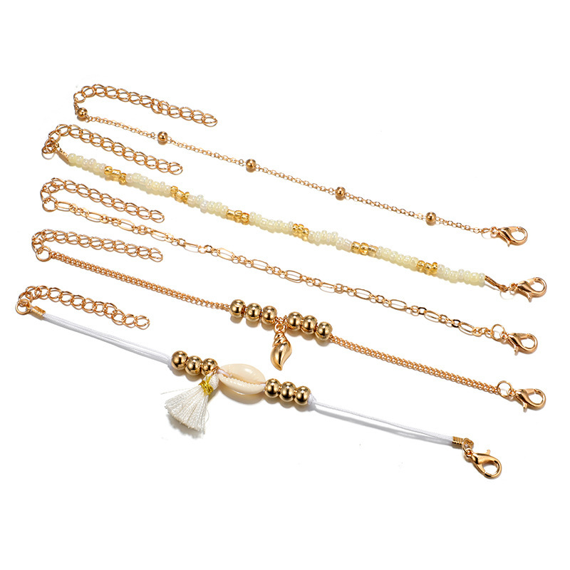Women's Fashion Multilayer Hollow Circle Flower Lotus Faux Gem Chain Bracelet