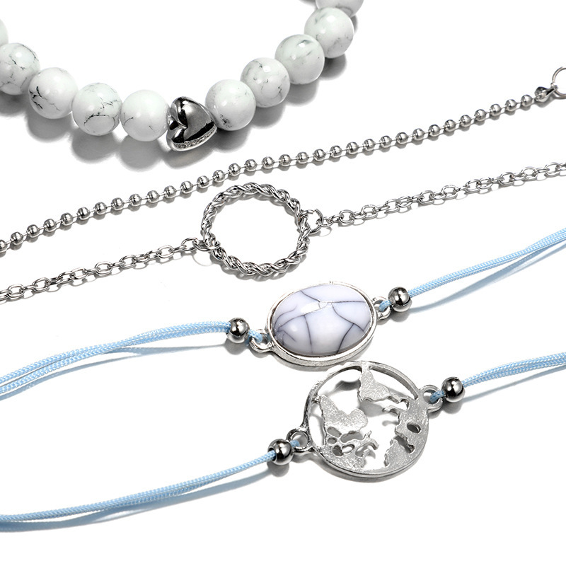 Women's Fashion Multilayer Hollow Circle Flower Lotus Faux Gem Chain Bracelet