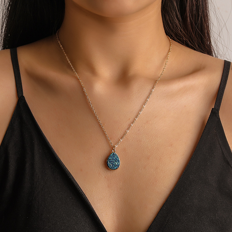 Crystal Pendant Necklace Women Druzy Gold Plated Chain Accessories for Female