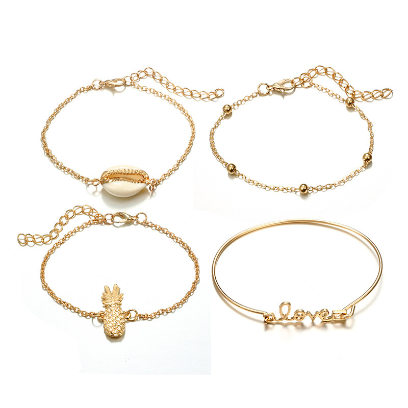 Women's Fashion Multilayer Hollow Circle Flower Lotus Faux Gem Chain Bracelet
