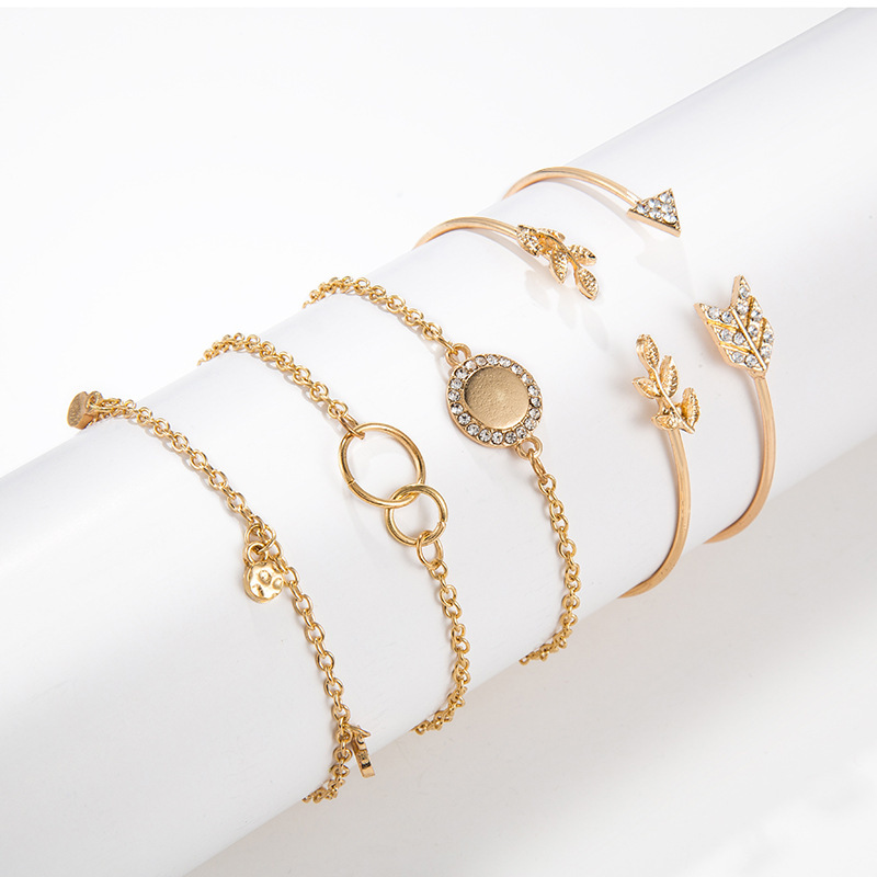 5pcs/Set Love Pentagram Moon Star Bracelets Women Bling Crystal Earth Beads Anklets Summer Jewelry Set