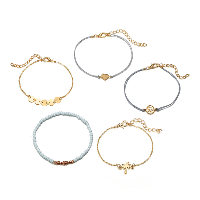 Women's Fashion Multilayer Hollow Circle Flower Lotus Faux Gem Chain Bracelet