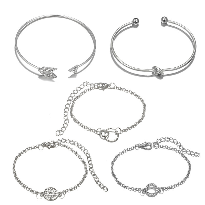 5pcs/Set Love Pentagram Moon Star Bracelets Women Bling Crystal Earth Beads Anklets Summer Jewelry Set