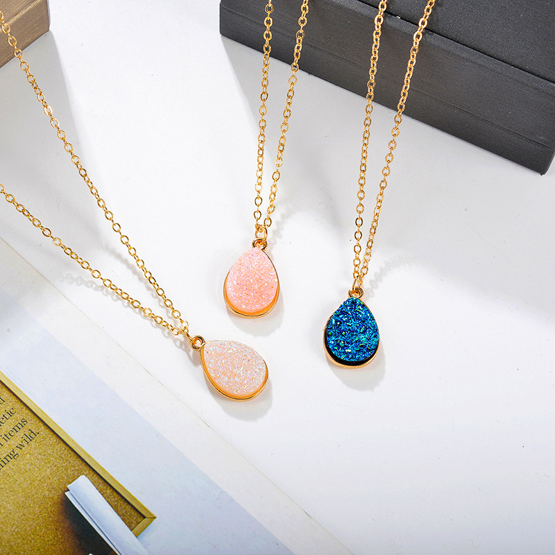 Crystal Pendant Necklace Women Druzy Gold Plated Chain Accessories for Female