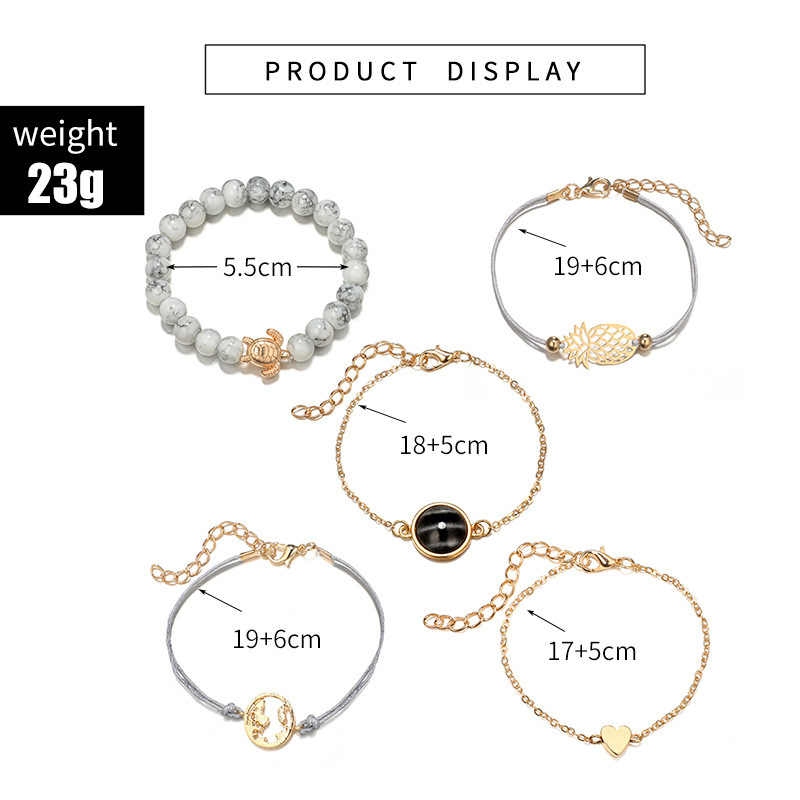 Women's Fashion Multilayer Hollow Circle Flower Lotus Faux Gem Chain Bracelet