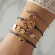 Women's Fashion Multilayer Hollow Circle Flower Lotus Faux Gem Chain Bracelet