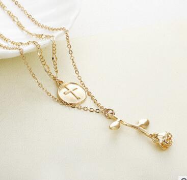 Fashion Women 3D Rose Necklace Personalized Floral Pendant Necklace for Ladies