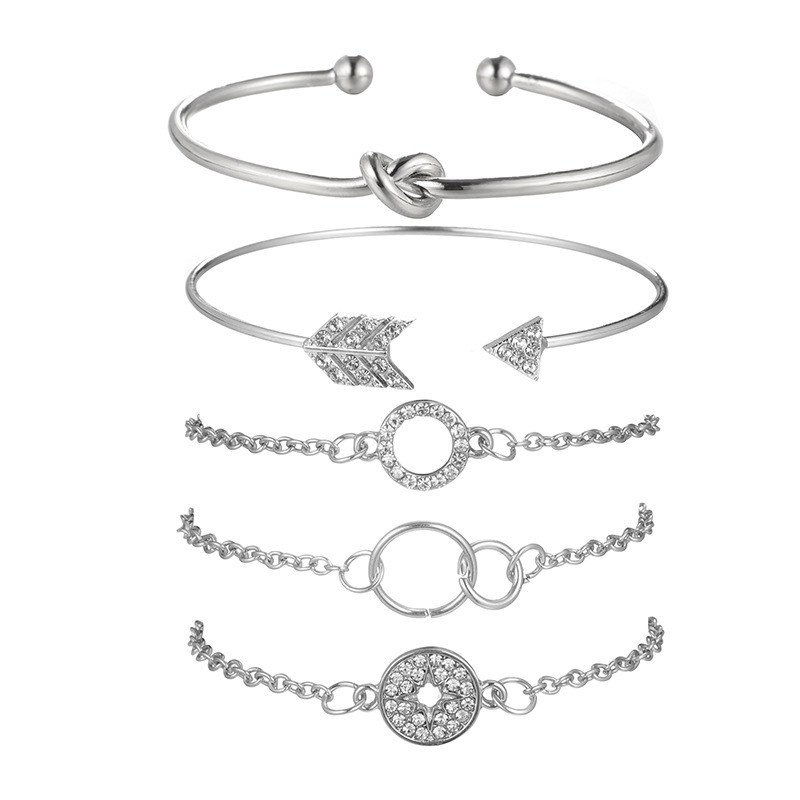 5pcs/Set Love Pentagram Moon Star Bracelets Women Bling Crystal Earth Beads Anklets Summer Jewelry Set