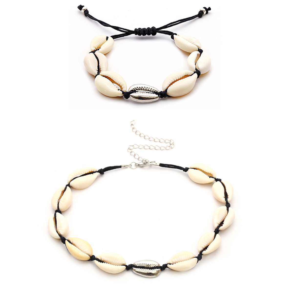 Natural Cowrie Shell Choker Necklace Gold-Plated Sea Shell Necklace Adjustable Cowry Charms Gilded Beaded Cord Rope Hemp Necklace Handmade Boho Beach