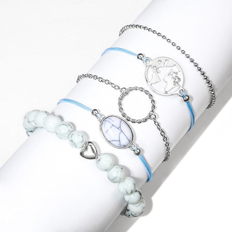 Women's Fashion Multilayer Hollow Circle Flower Lotus Faux Gem Chain Bracelet