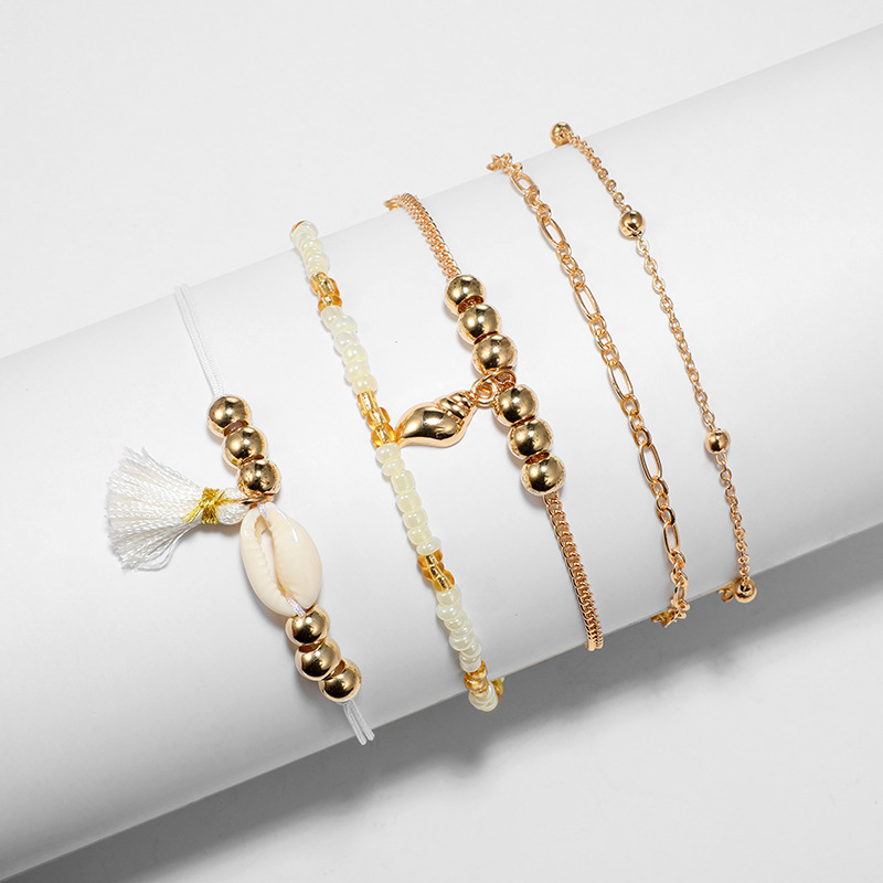 Women's Fashion Multilayer Hollow Circle Flower Lotus Faux Gem Chain Bracelet