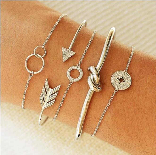 6pcs/Set Love Pentagram Moon Star Bracelets Women Bling Crystal Earth Beads Anklets Summer Jewelry Set