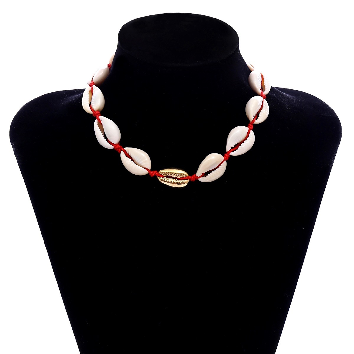 Natural Cowrie Shell Choker Necklace Gold-Plated Sea Shell Necklace Adjustable Cowry Charms Gilded Beaded Cord Rope Hemp Necklace Handmade Boho Beach