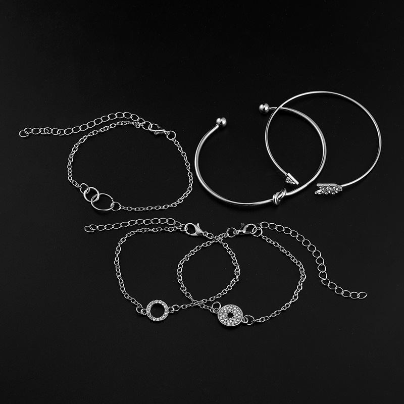 5pcs/Set Love Pentagram Moon Star Bracelets Women Bling Crystal Earth Beads Anklets Summer Jewelry Set