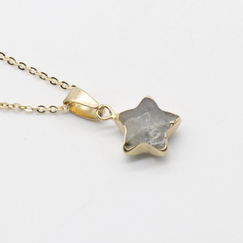 14MM Craved Stars Pendant Necklace with Gold Chain