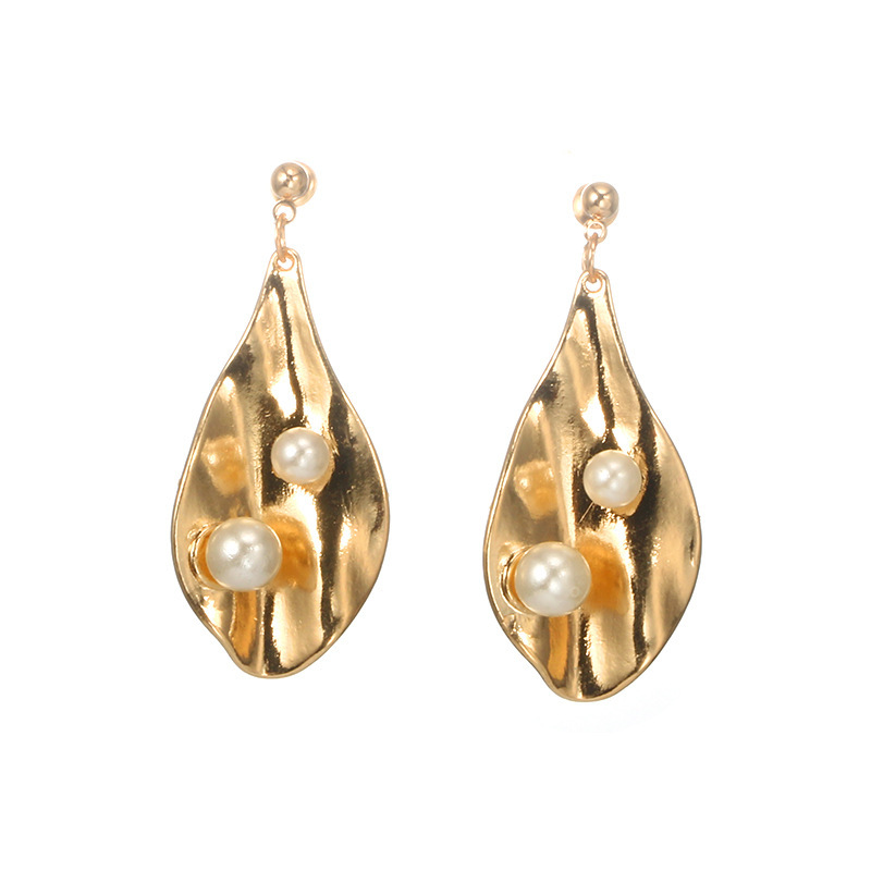 Metal Gold Geometric Irregular Circle Square Natural Imitation Pearl Stud Earrings for Women Girl Gift