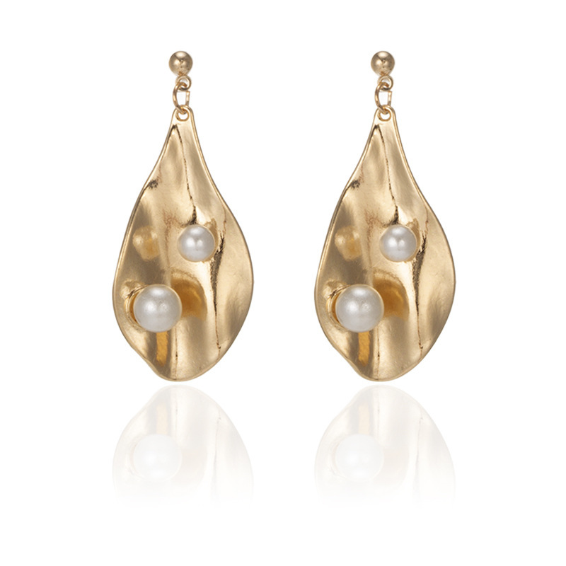 Metal Gold Geometric Irregular Circle Square Natural Imitation Pearl Stud Earrings for Women Girl Gift