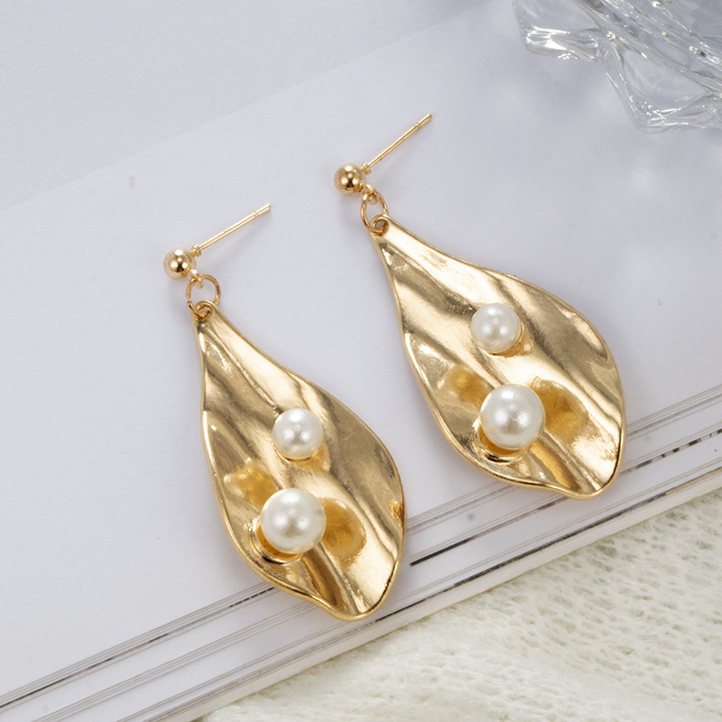 Metal Gold Geometric Irregular Circle Square Natural Imitation Pearl Stud Earrings for Women Girl Gift