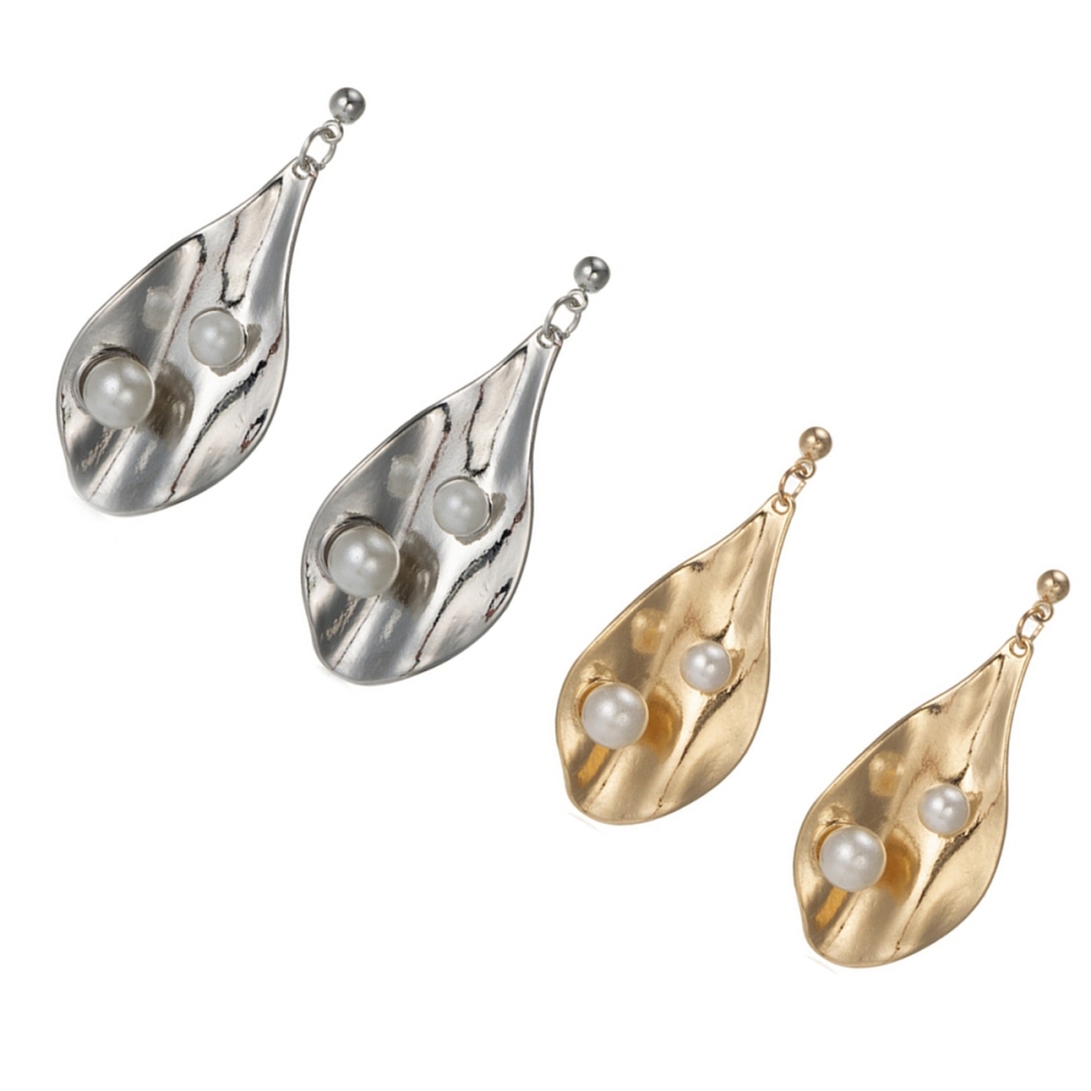 Metal Gold Geometric Irregular Circle Square Natural Imitation Pearl Stud Earrings for Women Girl Gift