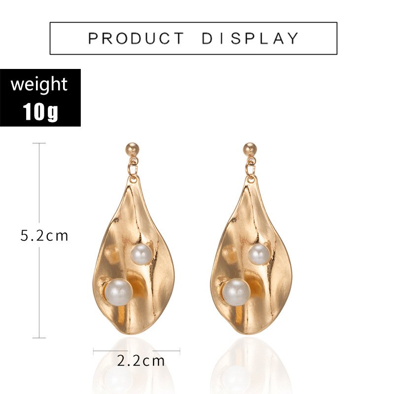 Metal Gold Geometric Irregular Circle Square Natural Imitation Pearl Stud Earrings for Women Girl Gift