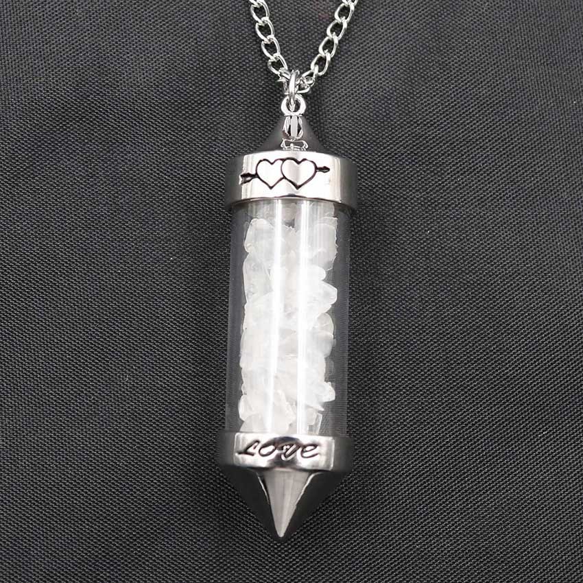 Healing Stone Chip 7 Chakra Pendulum Crystal Pendant Necklace with 80cm Chain Wish Bottle Necklace Dowsing Amulet
