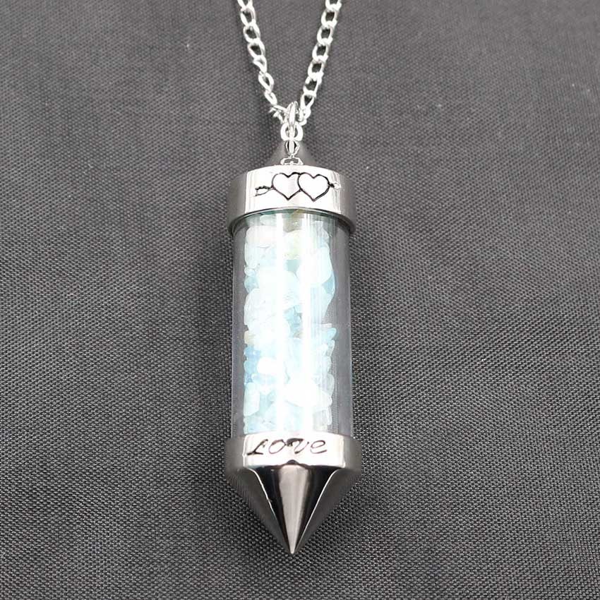 Healing Stone Chip 7 Chakra Pendulum Crystal Pendant Necklace with 80cm Chain Wish Bottle Necklace Dowsing Amulet