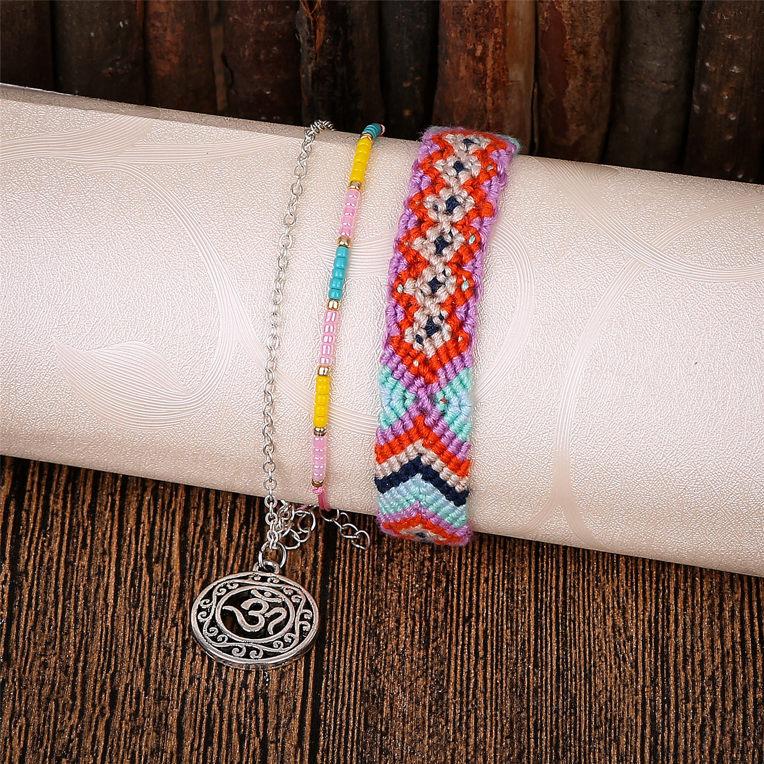 3pcs/set Multilayer Leather Adjustable Bracelet Woman Girl Beauty Charm Bracelet
