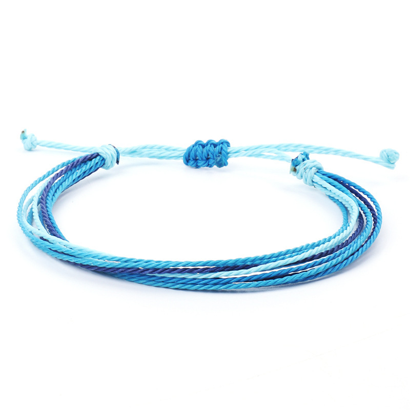 Blue Girl Leather Charm Bracelet Fashion Multilayer Women Adjustable Bangle