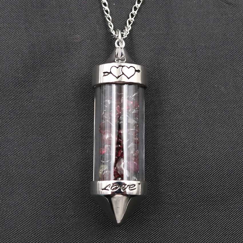 Healing Stone Chip 7 Chakra Pendulum Crystal Pendant Necklace with 80cm Chain Wish Bottle Necklace Dowsing Amulet