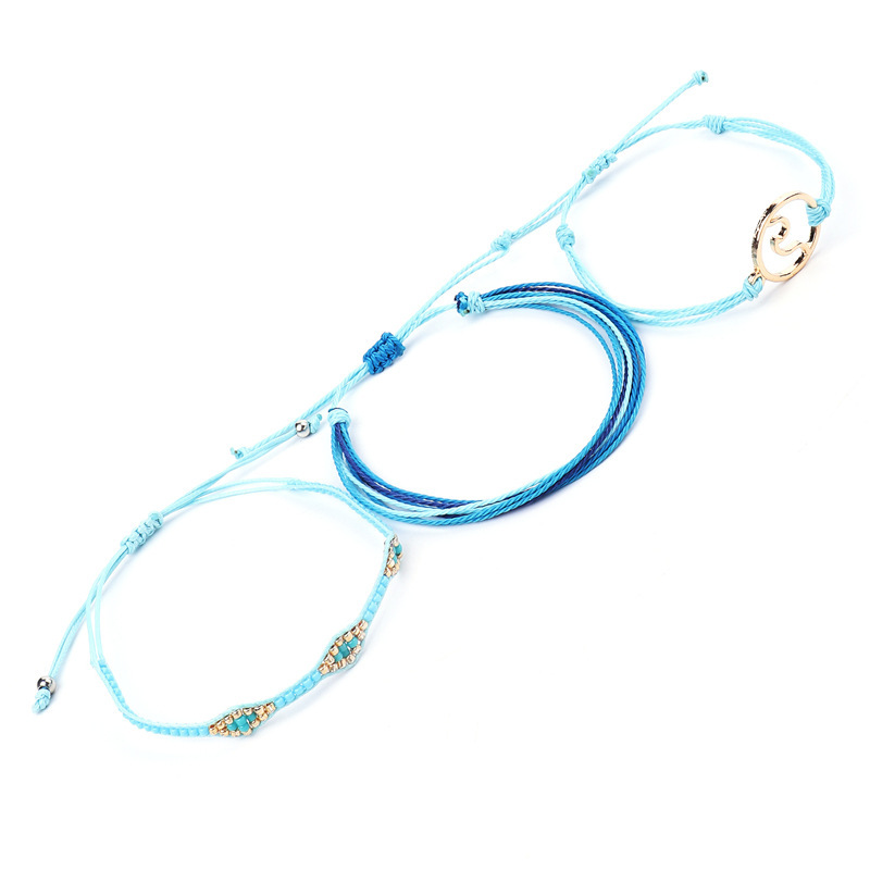 Blue Girl Leather Charm Bracelet Fashion Multilayer Women Adjustable Bangle