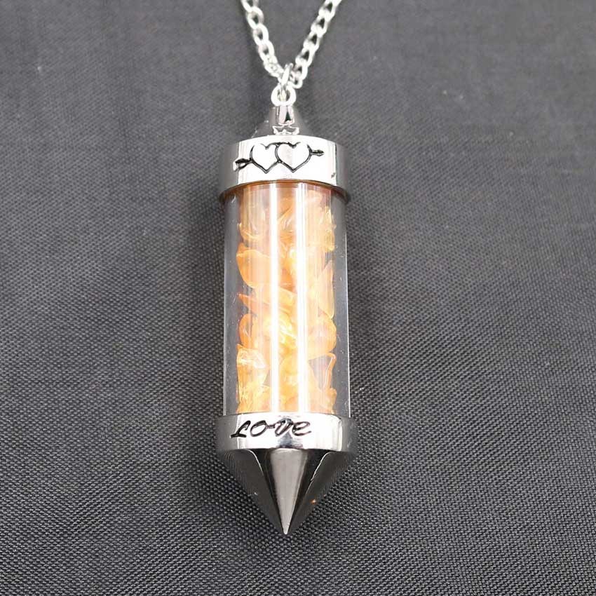 Healing Stone Chip 7 Chakra Pendulum Crystal Pendant Necklace with 80cm Chain Wish Bottle Necklace Dowsing Amulet