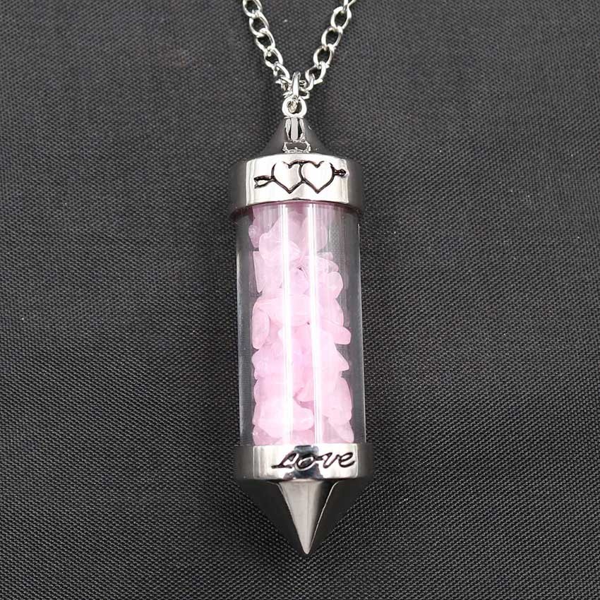 Healing Stone Chip 7 Chakra Pendulum Crystal Pendant Necklace with 80cm Chain Wish Bottle Necklace Dowsing Amulet