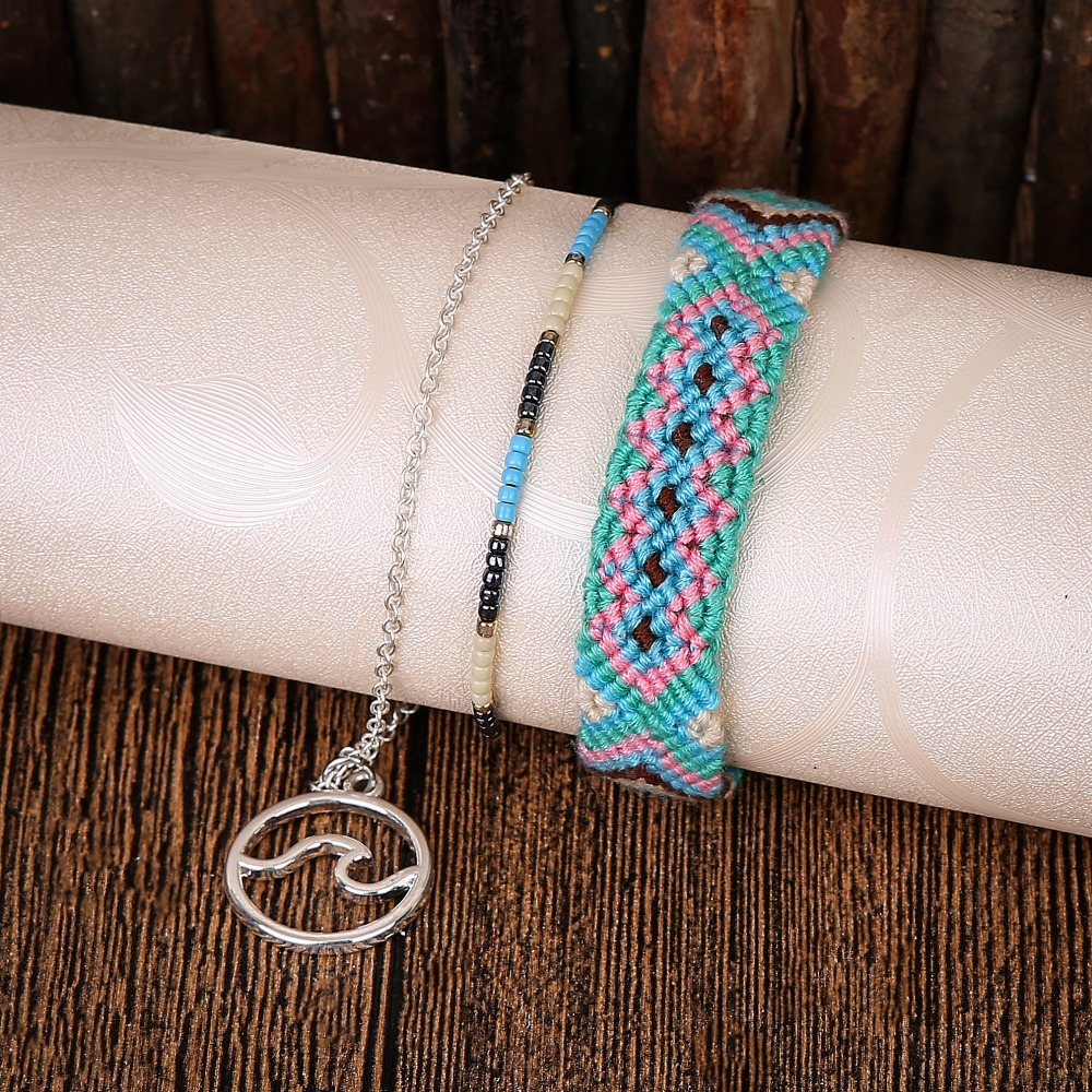 3pcs/set Multilayer Leather Adjustable Bracelet Woman Girl Beauty Charm Bracelet