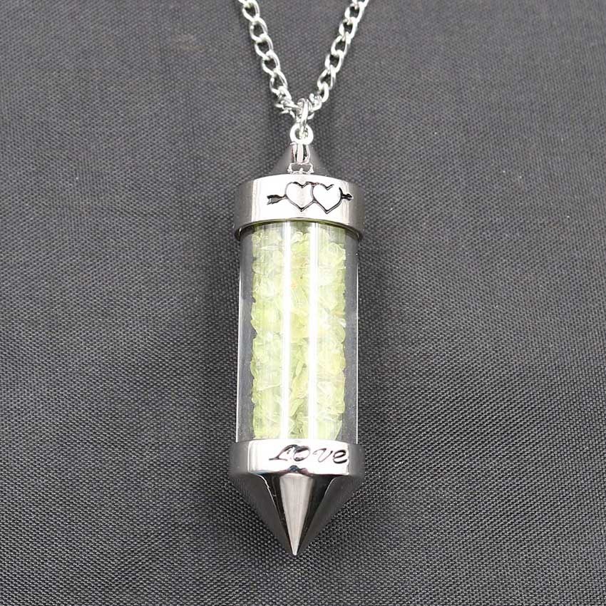 Healing Stone Chip 7 Chakra Pendulum Crystal Pendant Necklace with 80cm Chain Wish Bottle Necklace Dowsing Amulet