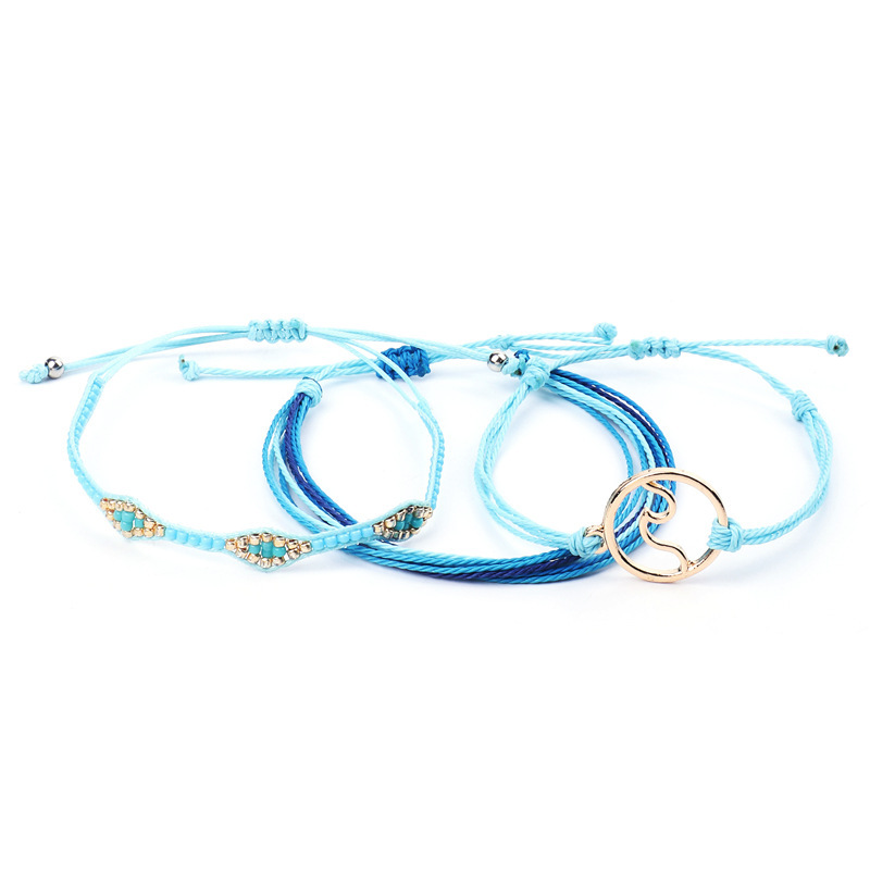 Blue Girl Leather Charm Bracelet Fashion Multilayer Women Adjustable Bangle