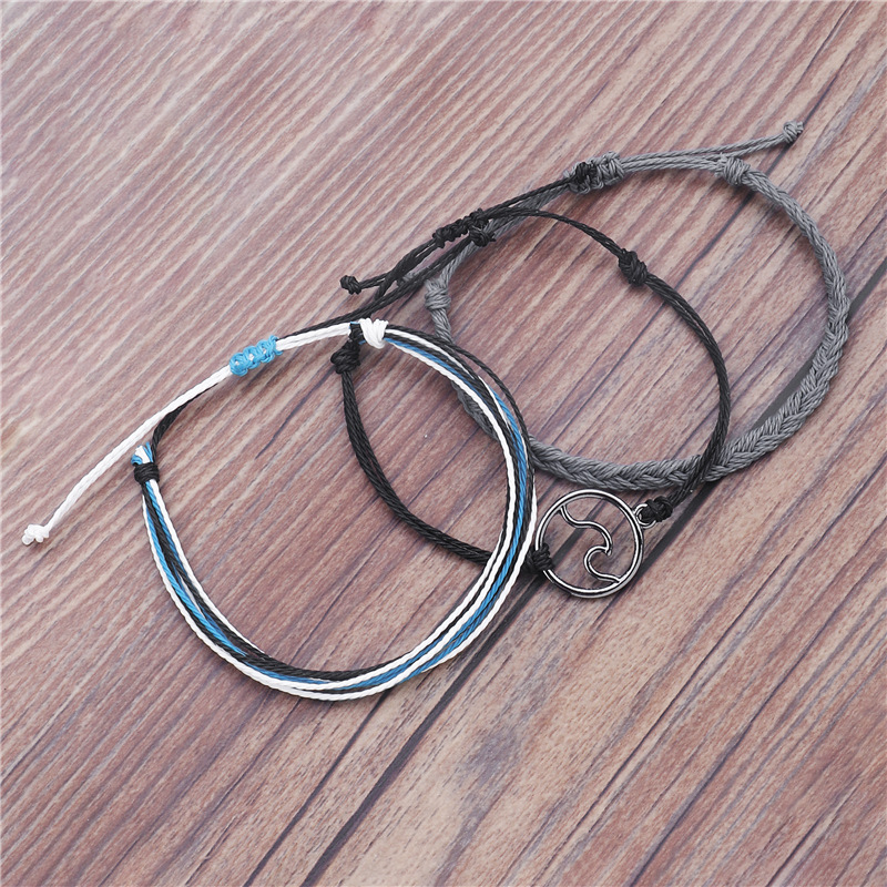 Girl Leather Charm Bracelet Fashion 3pcs/set Multilayer Women Adjustable Bangle