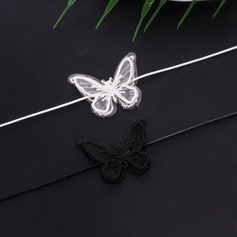 Black White Lace Butterfly Choker Cup Short Pendant Necklace for Girls Women
