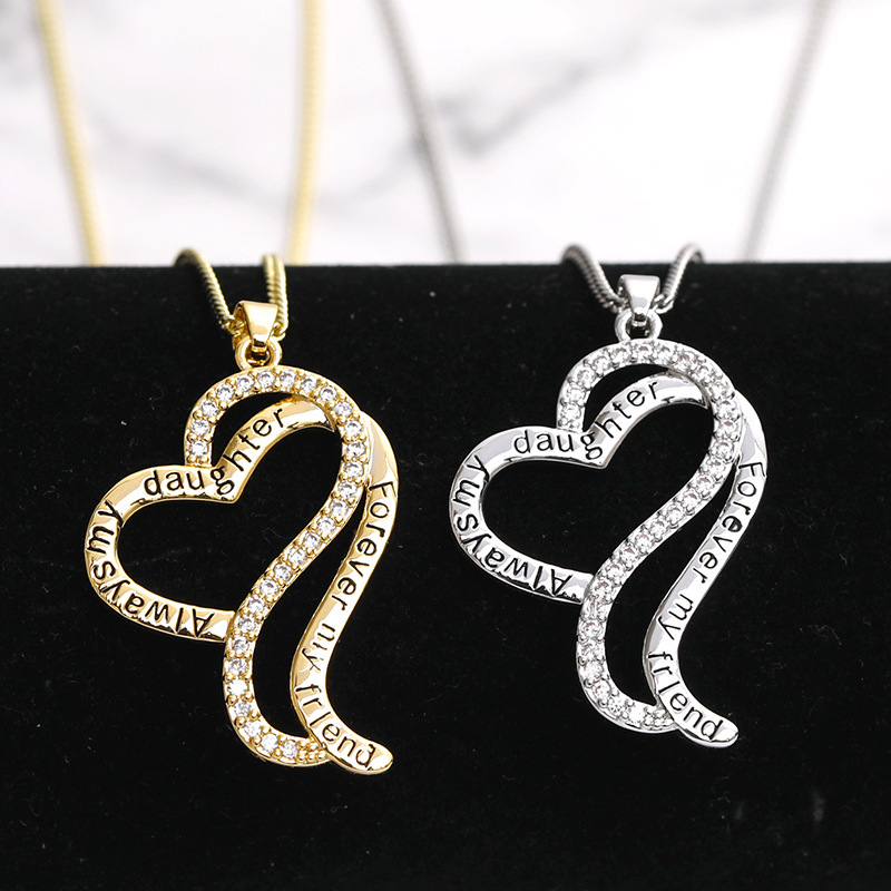 Mother's Day Necklace Pendant Gold and Silver Chic Mother and Child Love Heart Pendant Necklace The Best Gift for Mom