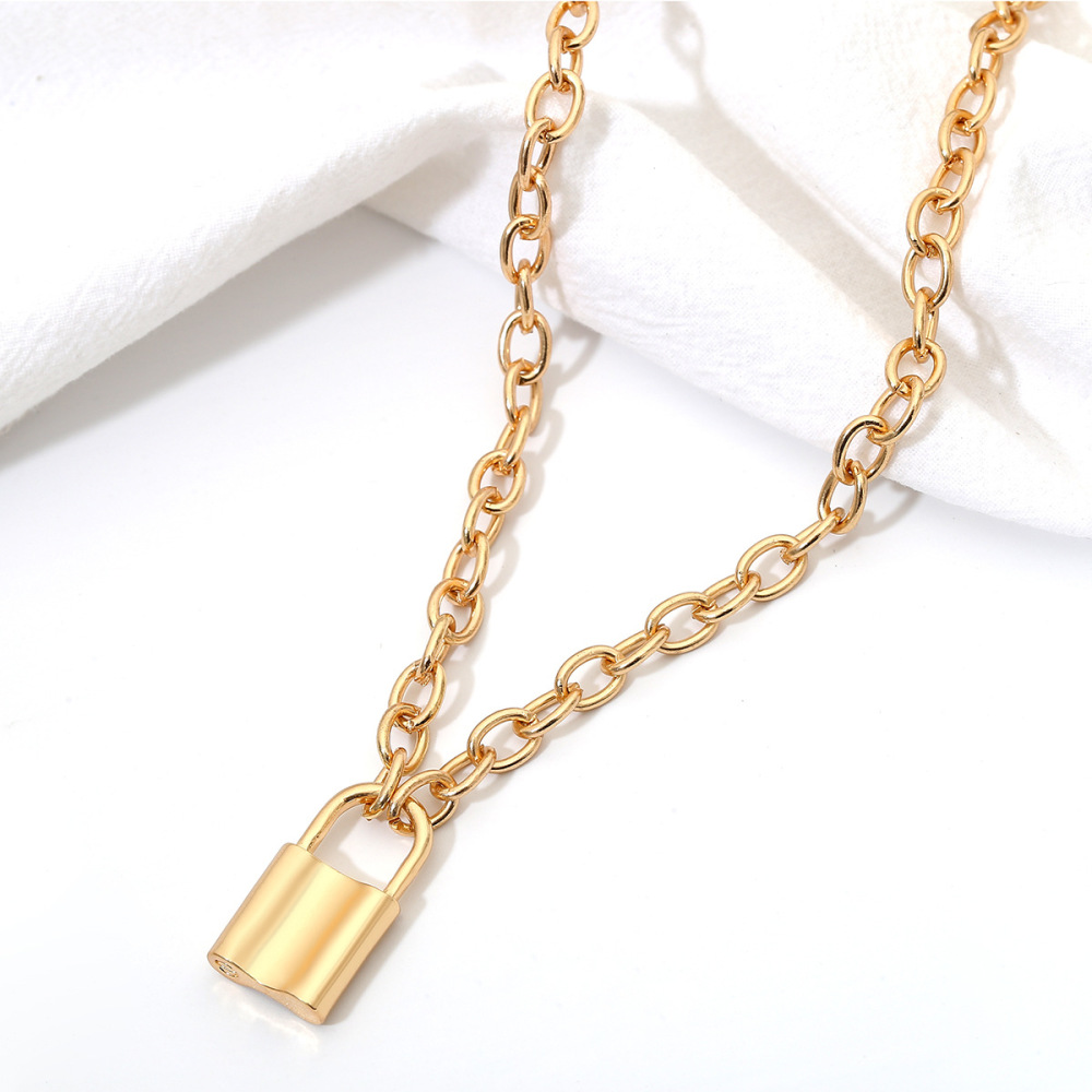 Y Necklace Lock Pendant Simple Cute Necklaces Long Multilayer Chain Fashion Jewelry Women Girls Gift for Her