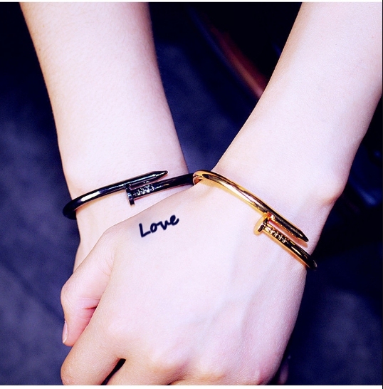 Unisex Stainless Steel w/CZ Nail Style Love Bangle Bracelet For Women Men