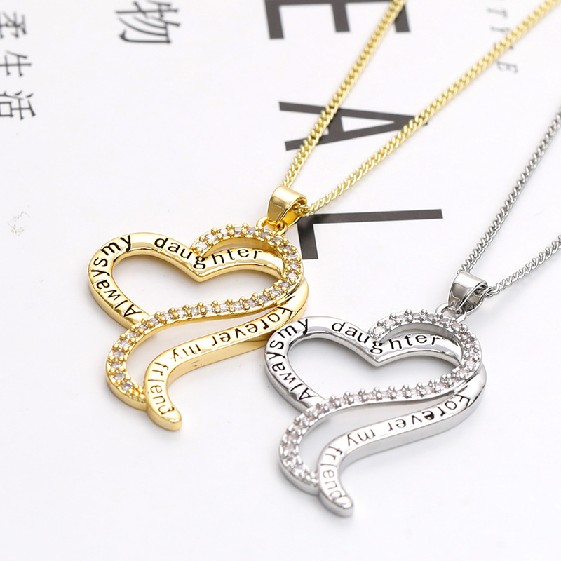 Mother's Day Necklace Pendant Gold and Silver Chic Mother and Child Love Heart Pendant Necklace The Best Gift for Mom